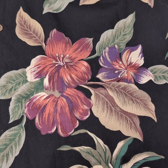 VTG Chaps Ralph Lauren Hawaiian Shirt Mens Size L Black Floral Aloha Button Down - Picture 8 of 13